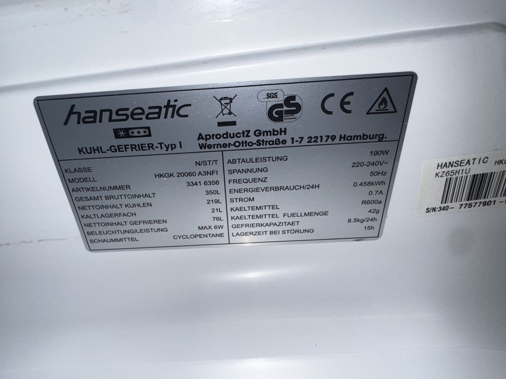Lodówko Zamrażarka Hanseatic 
Hkgk20060a3nfi inox a+++ 202 cm wys
