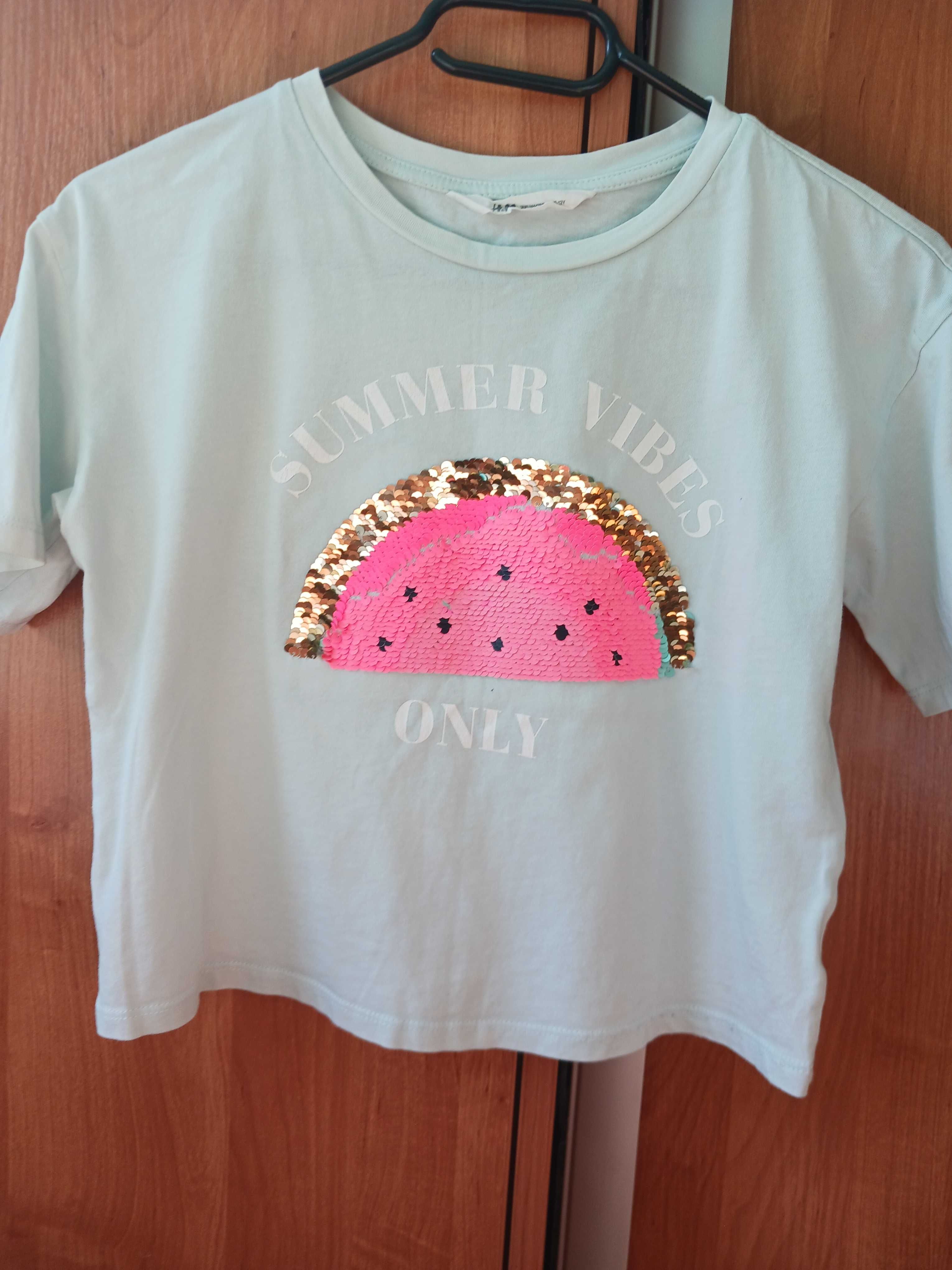Błękitna jasnoniebieska koszulka bluzka t-shirt cekinowy arbuz H&M
