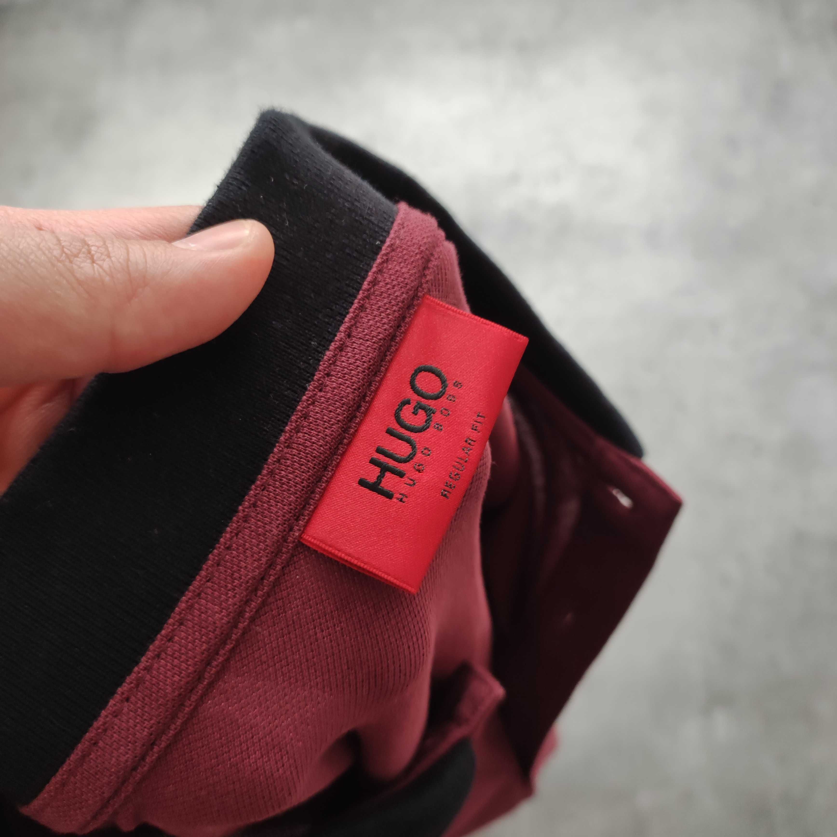 MĘSKA Elegancka Bawełna Koszulka Polo PREMIUM Bordowa Hugo Boss Logo