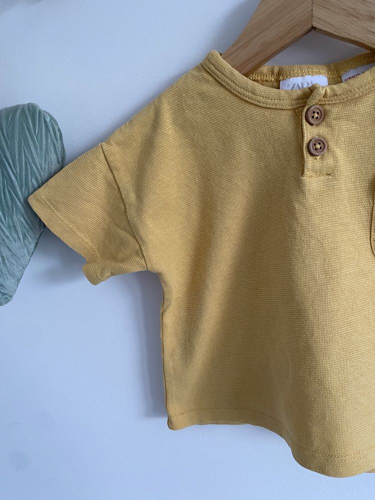 Tshirt zara 74 żółty luźny guziki