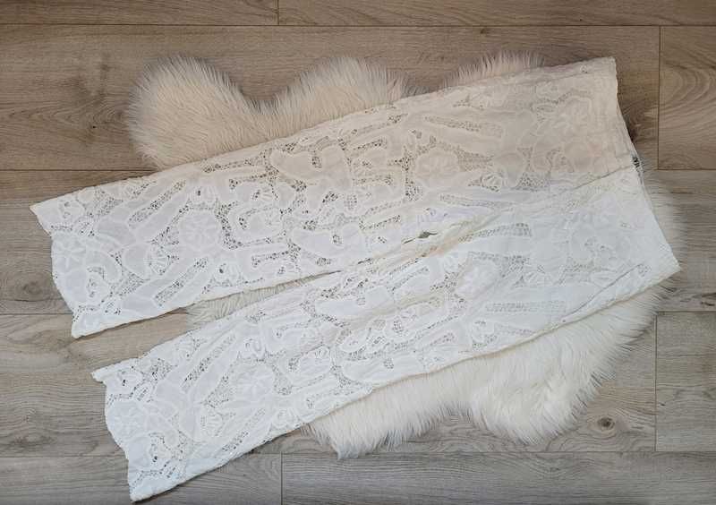 Białe, koronkowe, bawełniane, letnie spodnie, Zara, M (38)