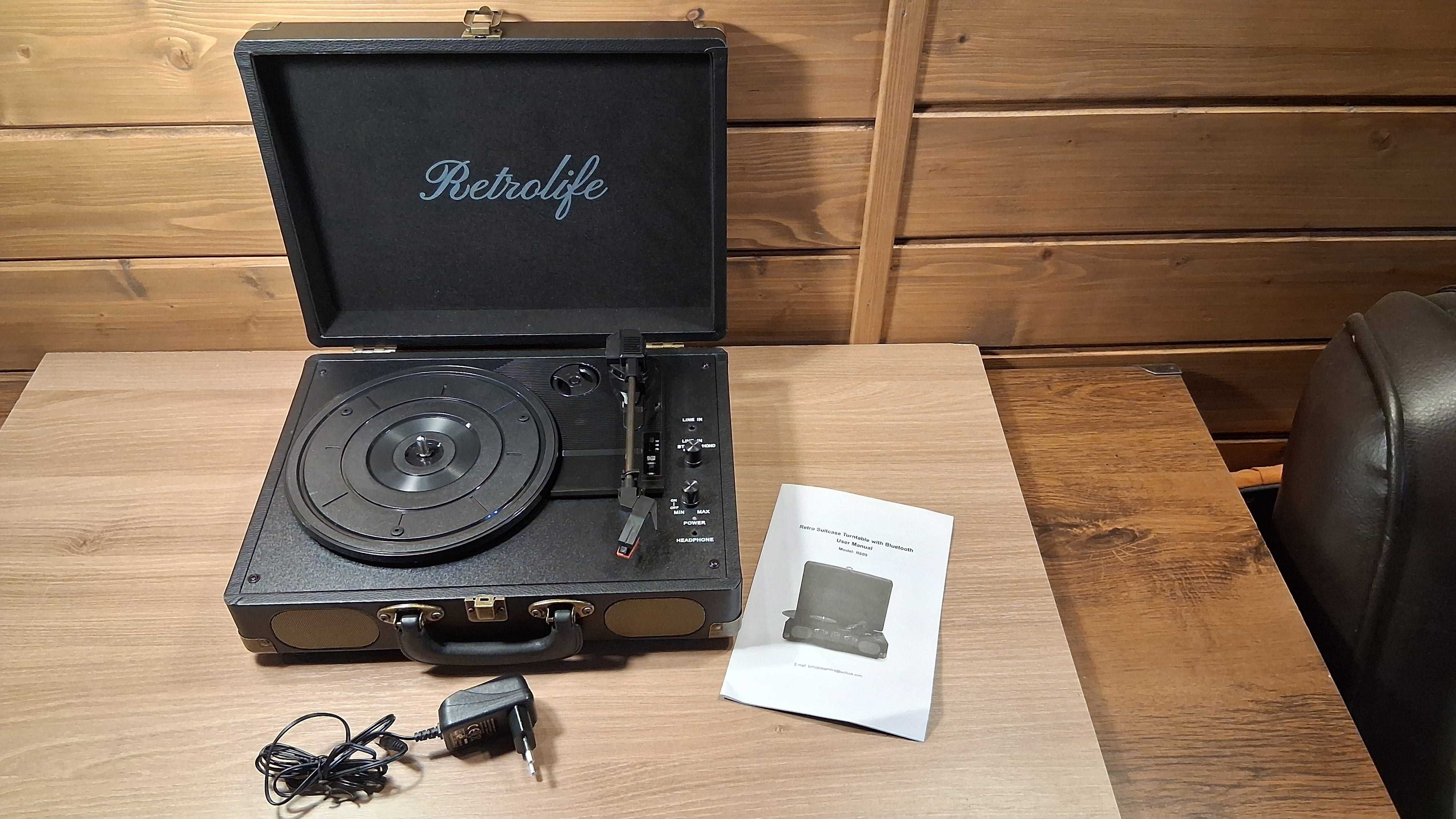 RETROLIFE R609 - Vintage Suitcase Bluetooth Turntable - Czarny