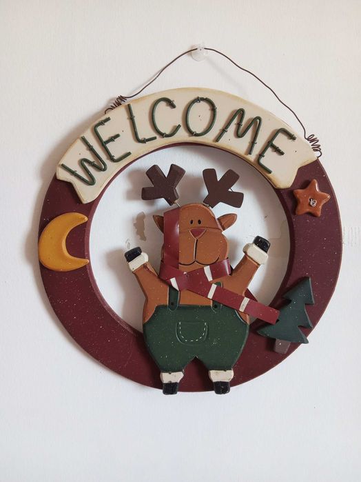 Sinal 31cm madeira para pendurar porta WELCOME Rena