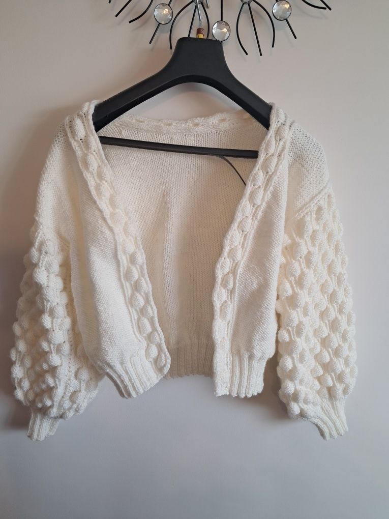 Sweter handmade, roz S, oversize,  wełna narzutka