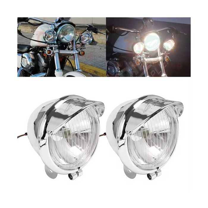 Par faróis auxiliares universais nevoeiro cromados chopper