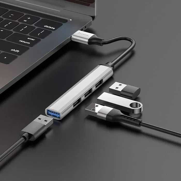 HOCO adapter HUB USB A do USB A 3.0 / 3x USB A 2.0 HB26 srebrny