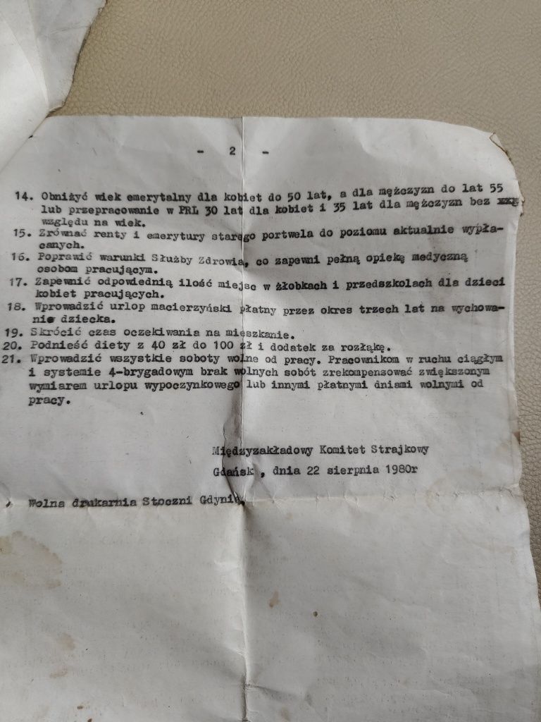 Dokumenty  z okresu strajku 1980 roku