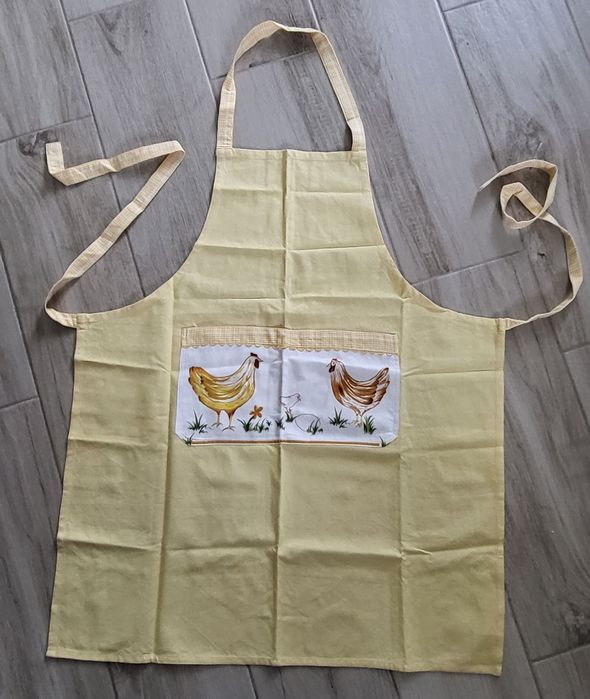 Nowy żółty  fartuszek kuchenny z kurkami, bawełna