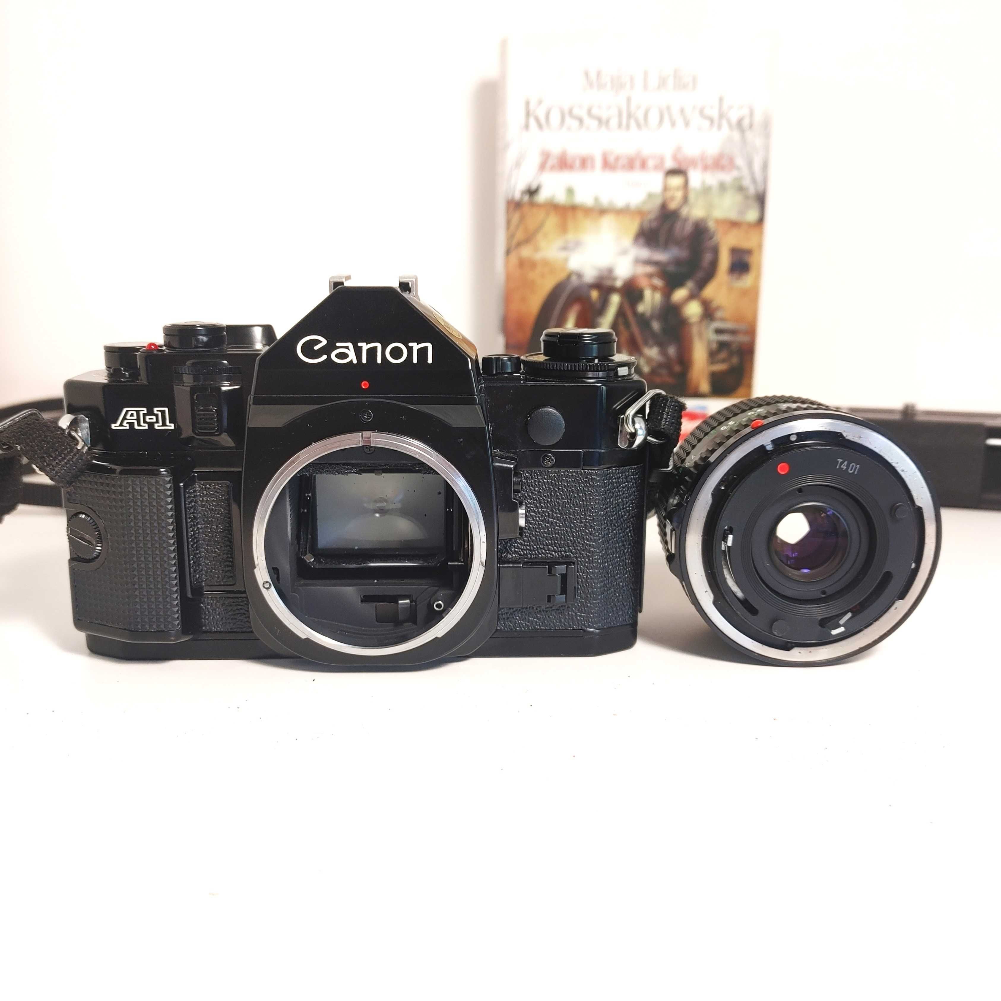 Lustrzanka analogowa CANON A-1 z Canon lens 35 mm 1:2,8 oraz Winder A