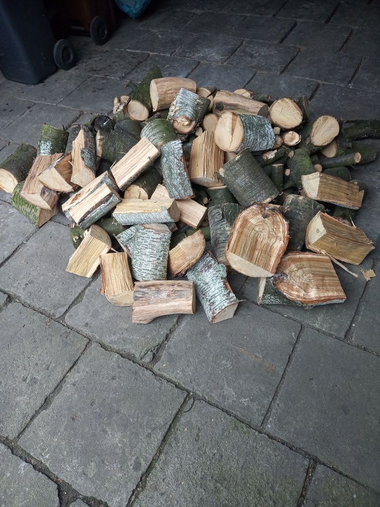 Drzewo opałowe wiśnia pocięte na drobne kawałki.