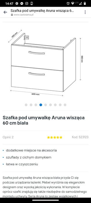 Szafka wisząca pod umywalkę