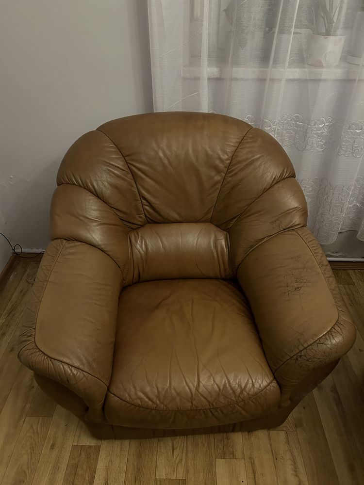 Skórzana kanapa oraz fotel