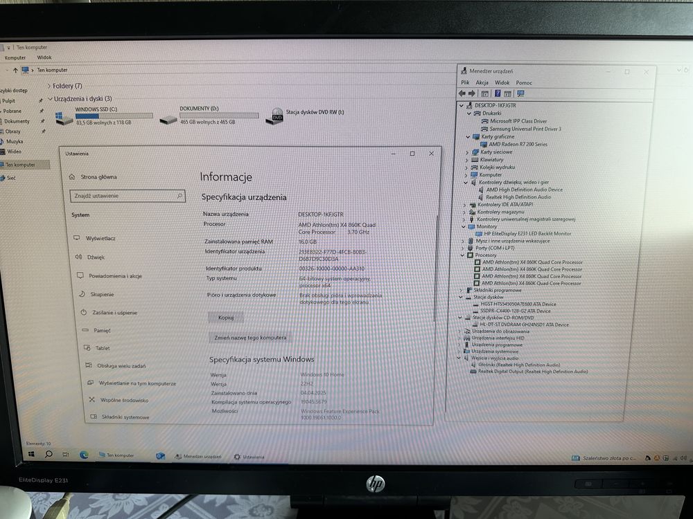 Komputer monitor 23” drukarka laser 4x3.7GHz 16GB RAM Grafa Radeon 4GB
