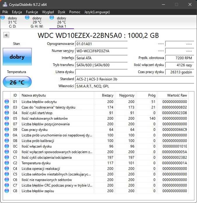 Dysk twardy WD Blue 1TB WD10EZEX Przetestowany, pewny!!!