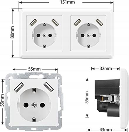 Podwójne gniazdo wtykowe z portem Usb x 4