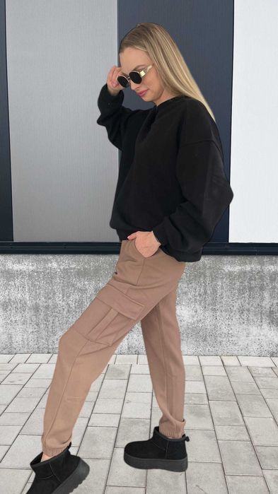 Ocieplane damskie spodnie bojówki z dużymi kieszeniami -fango r.S/M