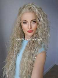 Peruka blond refleksy LACE FRONT afro loki kręcone włosy na co dzień