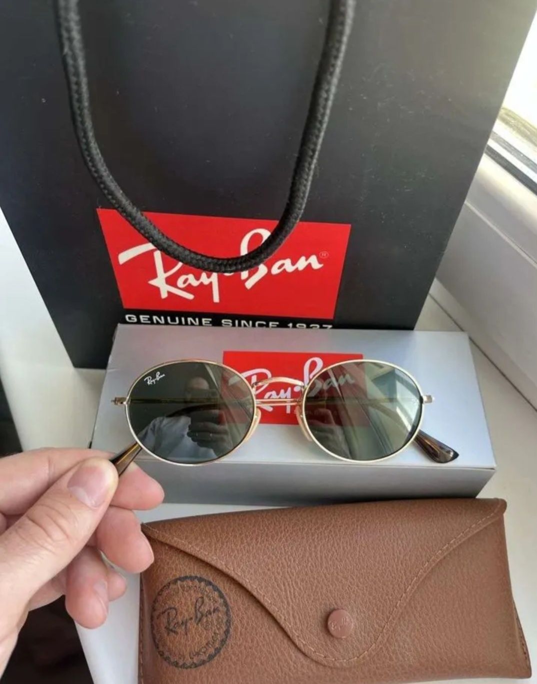 Оригинал! Солнцезащитные очки Ray Ban Oval Gold-Black Рэй Бэн Овальные