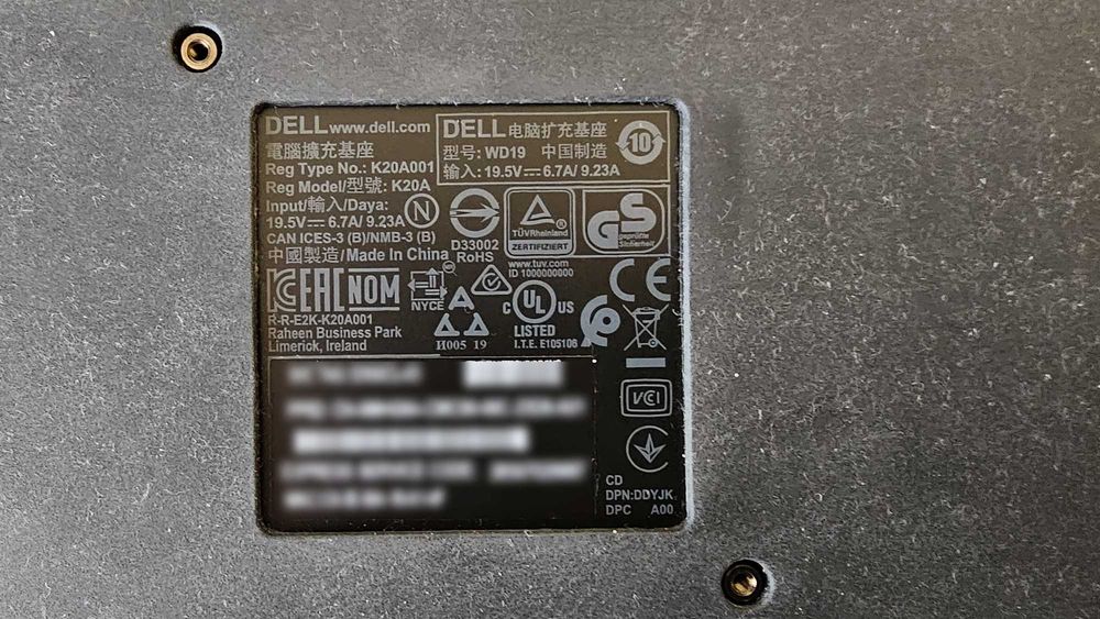 Stacja dokująca Dell WD19 + zasilacz 180W