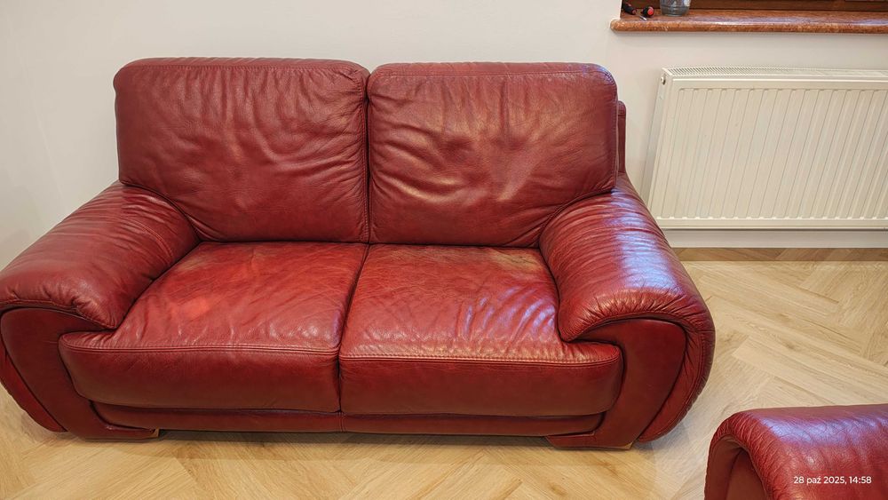 Sofa 3,2,1 Czerwona skóra naturalna Producent Polska