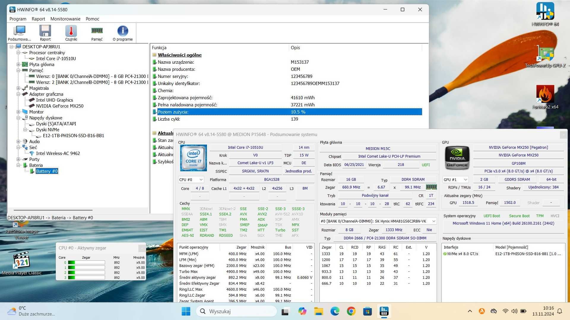 Laptop MEDION P15648/15.6/i7-10510U-4.9GH/GF MX250-2G/16GB/SSD 1TB/W11