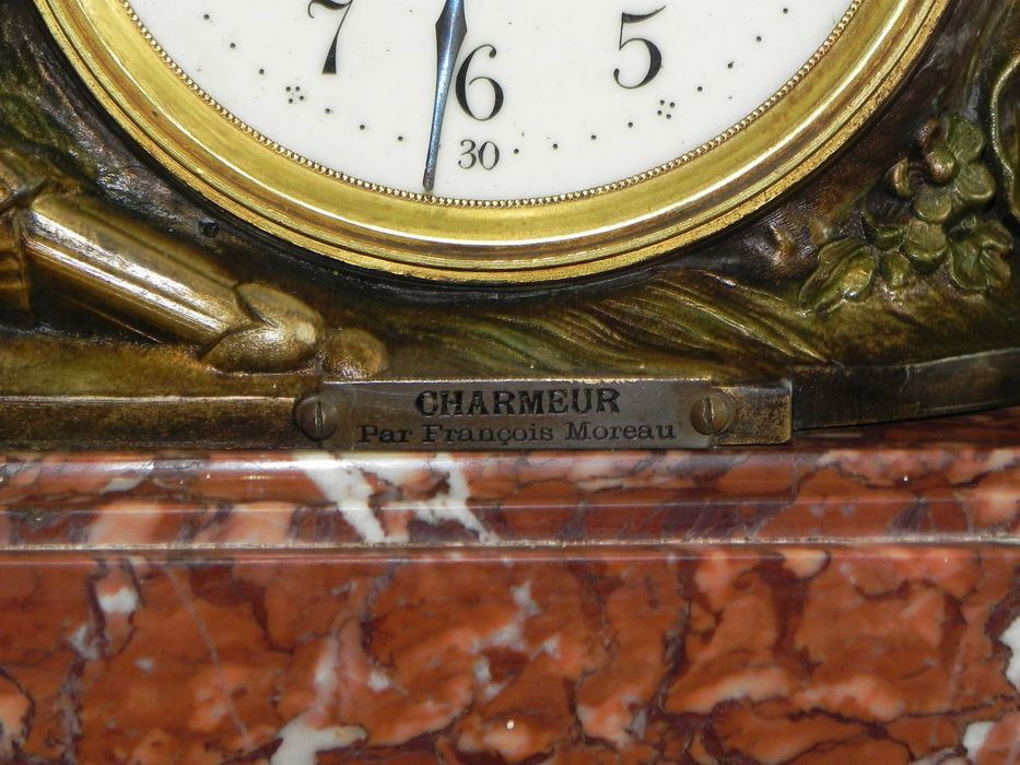 Zegar kominkowy figuralny, sygnowany antyk, L.&F. Moreau