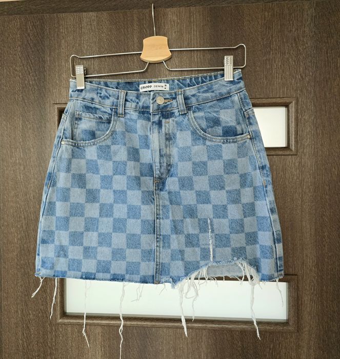 Cropp mini spódniczka jeansowa w kratkę M nowa