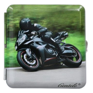 Metalowa Papierośnica z Motywem Motocyklisty Gentelo w Czarnej