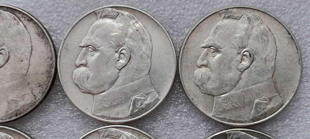 II RP.10 złotych 1935,1936,1937 Piłsudski–WIELKI ZESTAW 6 sztuk-SREBRO