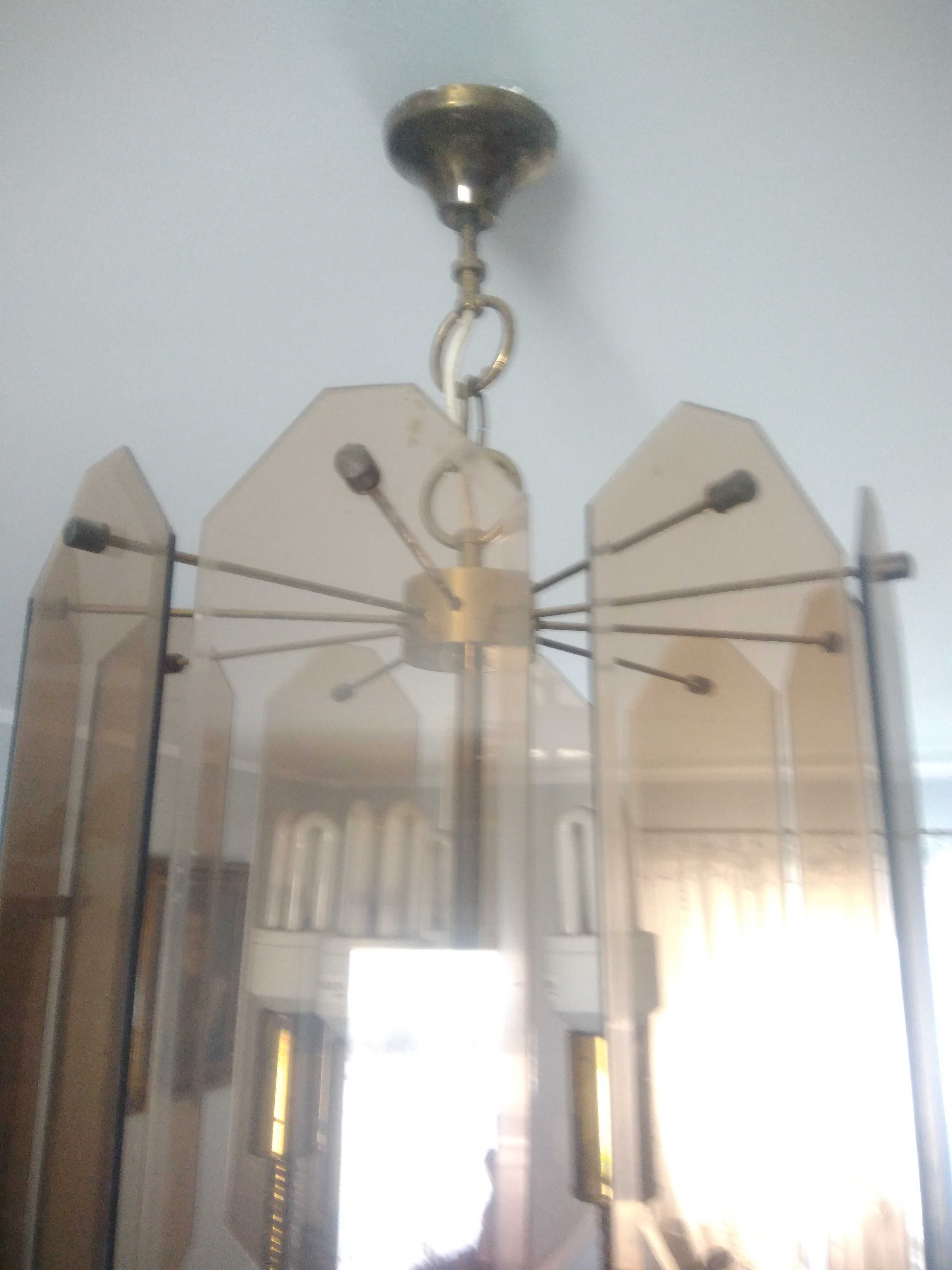 PRL żyrandol lampa stary okazały szkło mosiądz