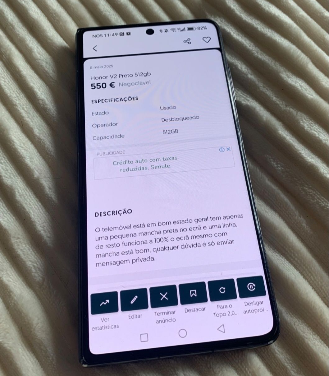 Honor V2 C/ecrã dentro danificado