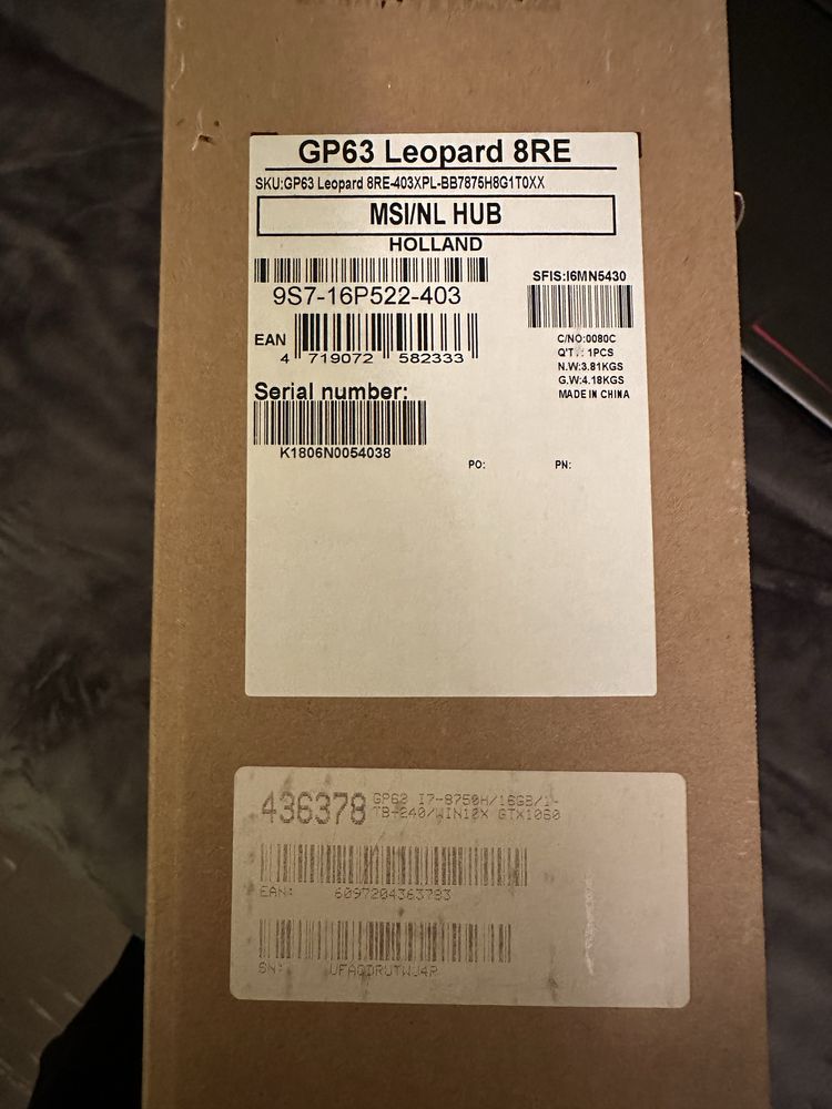 Laptop MSI GP63 Leopard 8RE I7/GTX 1060/1TB+240SSD