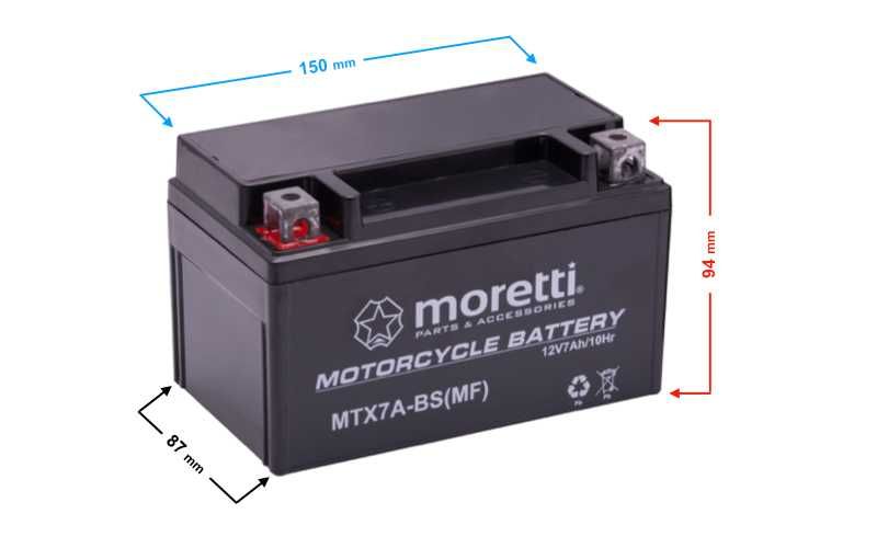 Akumulator Motocyklowy AGM MTX7A-BS 7Ah 120A L+ tel.791x317x644