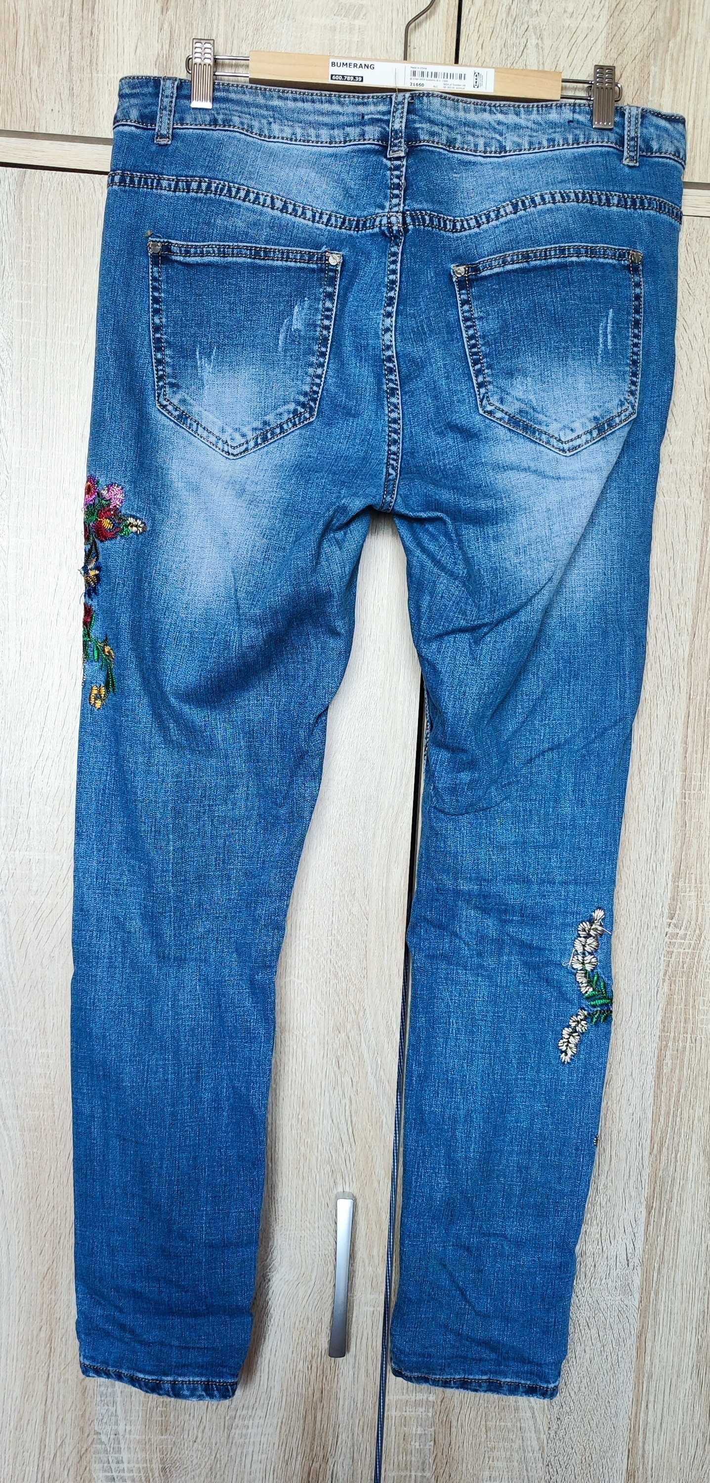 Avie jeansy hafty kwiaty floral rurki proste 42/44