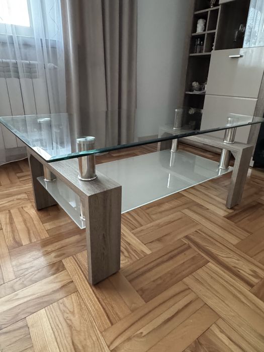 Duzy stolik kawowy stol szklo regulowany szklana law szklany do salonu