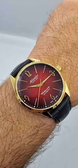 Atlantic Worldmaster Art Deco Automatic - szafir, skóra - Gold + Red