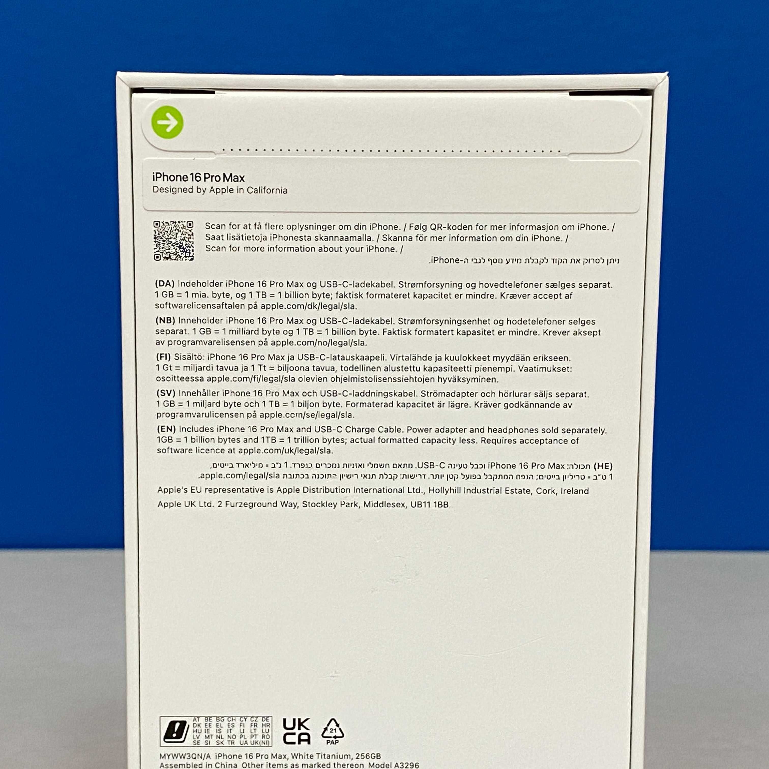 Apple iPhone 16 Pro Max 256GB (White) - SELADO - 3 ANOS DE GARANTIA