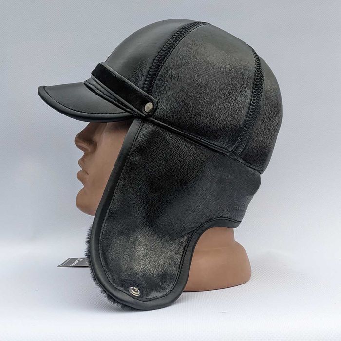 Шапка ушанка из овчины и натуральной кожи