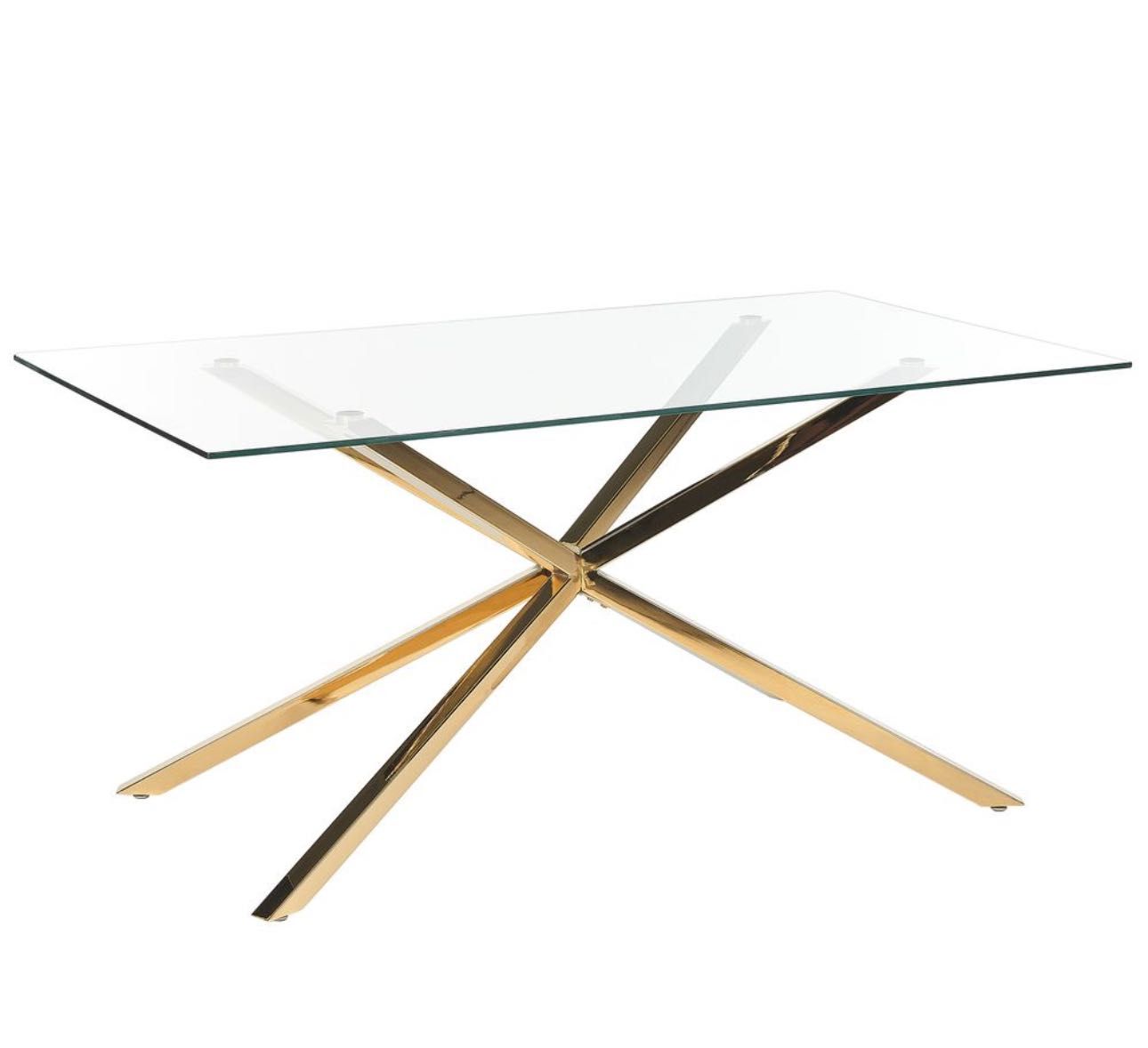 Mesa de vidro e pés em dourado