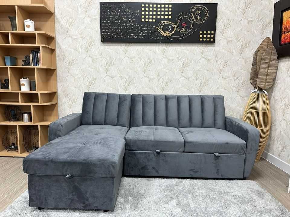 Sofa cama cinza chaiselongue novo! envio gratis