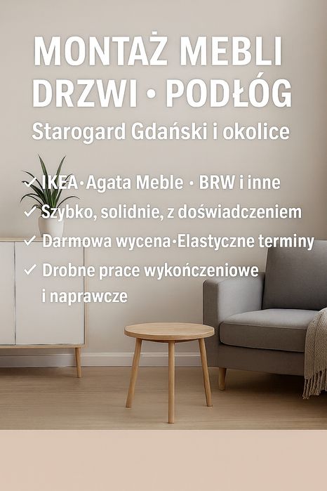 MONTAŻ MEBLI • DRZWI • PODŁÓG

Starogard Gdański i okolice