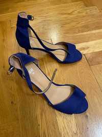 buty na obcasie szpilki zamszowe niebieskie fioletowe 38 H&M
