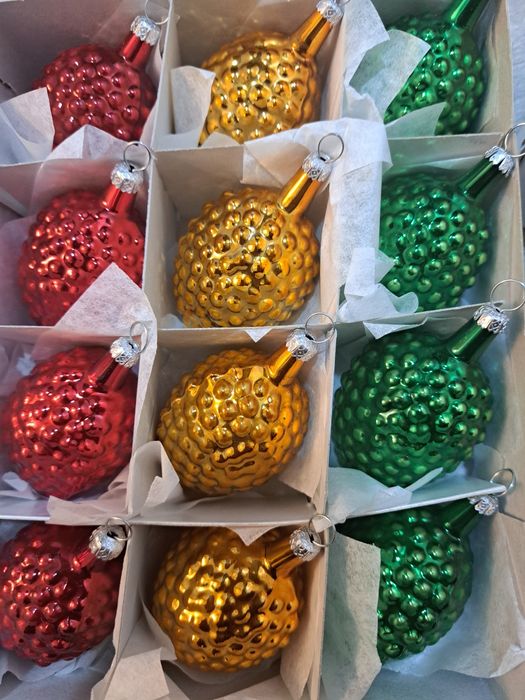 Bombki szklane ręcznie malowane malinki unikat retro styl prl