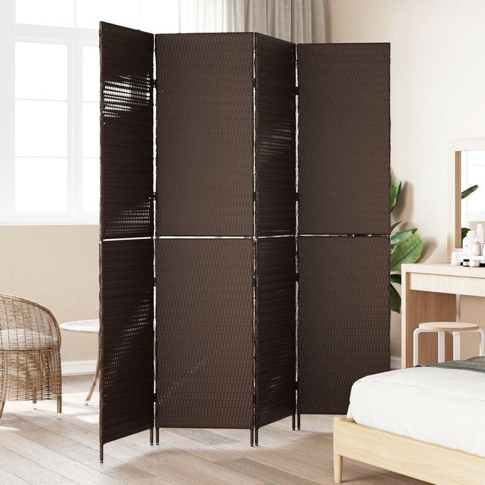 Parawan Przegroda Pokojowa 4 Panele Składana Brązowa 195x180 cm