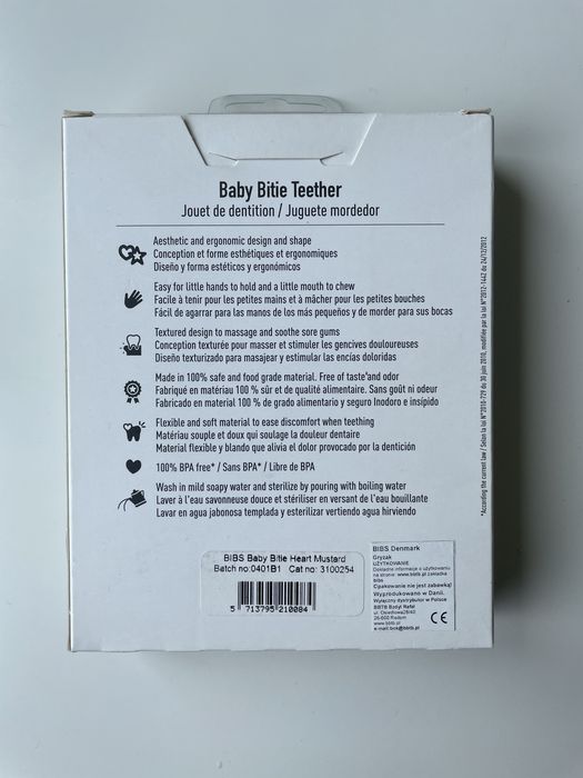 BIBS nowy sensoryczny gryzak dla niemowląt serce musztardowy