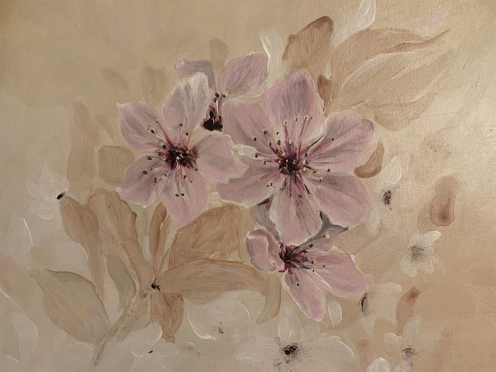 Obraz kwiaty recznie malowany pastelowe beze roze 40x50 akryl