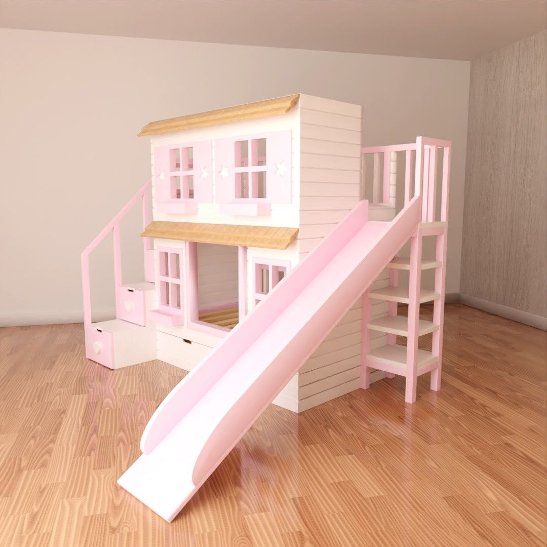 Łóżko piętrowe domek dla dzieci z antresolą 90x180