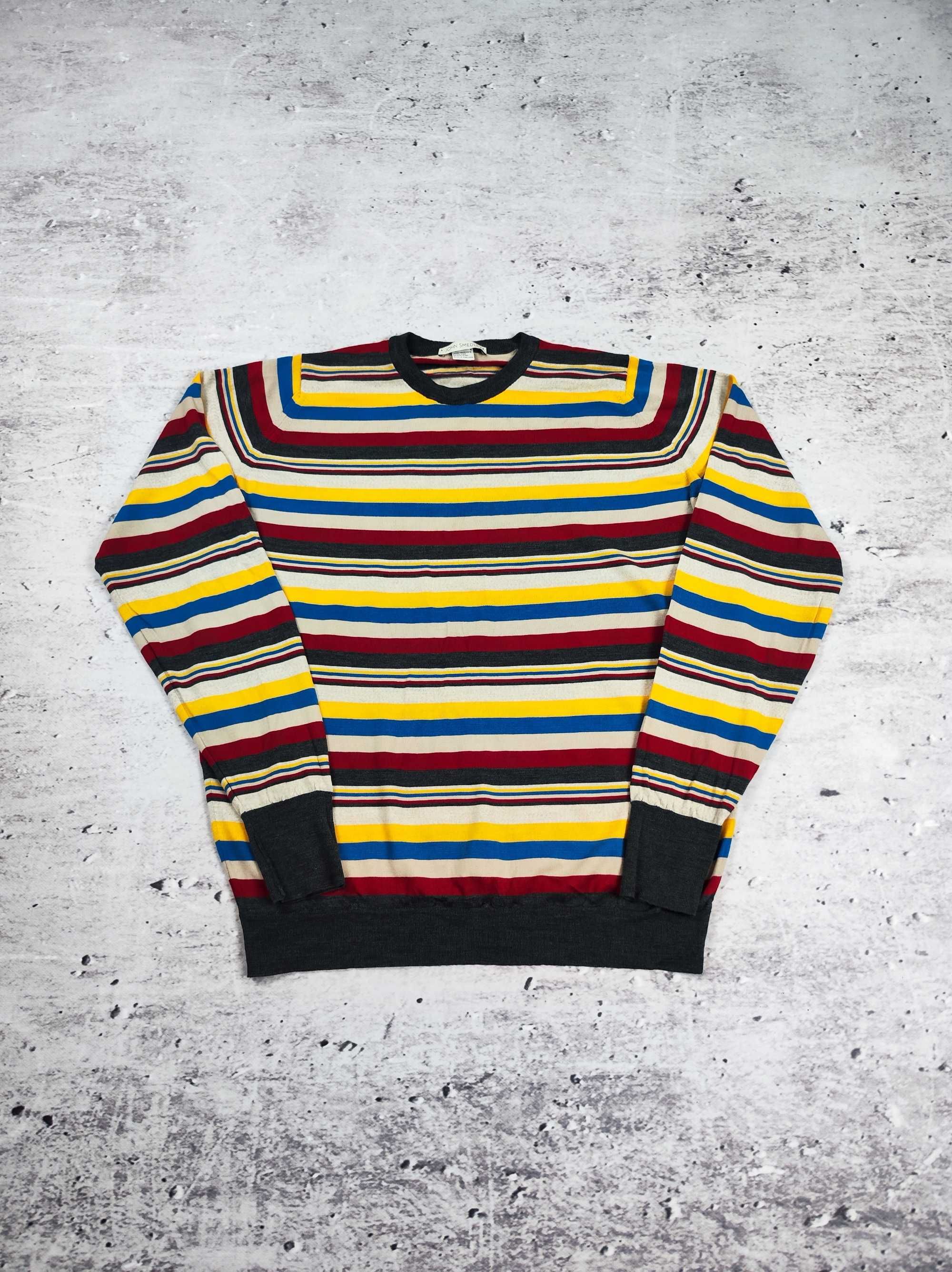 Sweter wełniany John Smedley kolorowy paski retro r. L