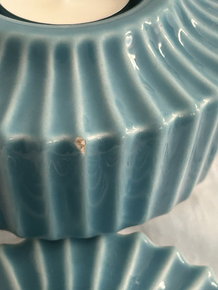 Par de porta velaa em porcelana turquesa