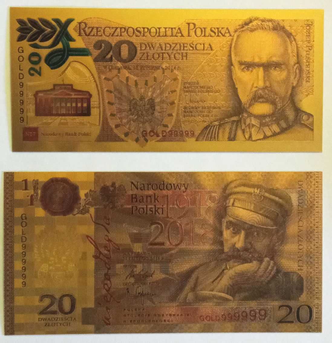 Marszałek Józef Piłsudski - 2 piękne, pozłacane banknoty (okazja!)